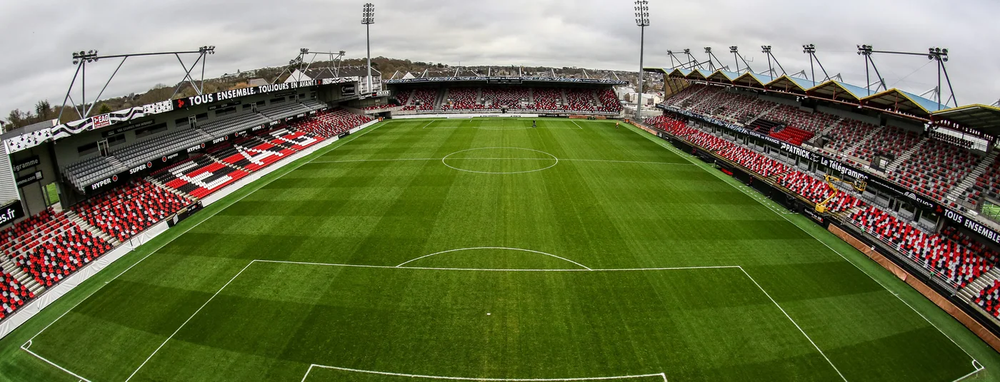 Panoramic view of a football stadium fitted with LED panels along the stands